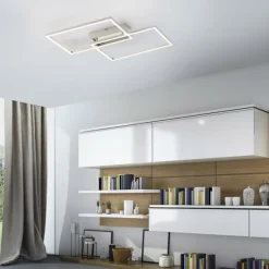 LED Deckenleuchte, stahlfarben, 2-flammig, dimmbar, geometrisches Design