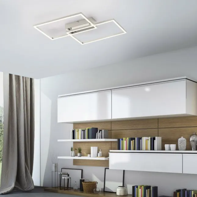 LED Deckenleuchte, stahlfarben, 2-flammig, dimmbar, geometrisches Design