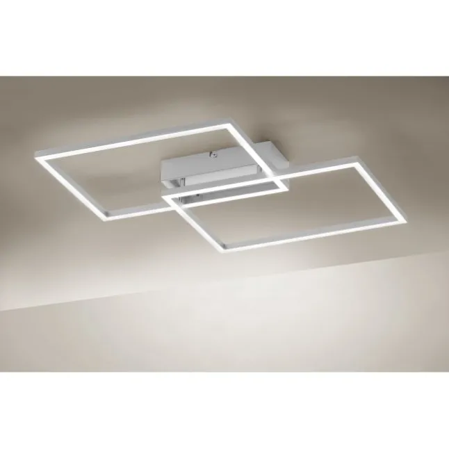 LED Deckenleuchte, stahlfarben, 2-flammig, dimmbar, geometrisches Design