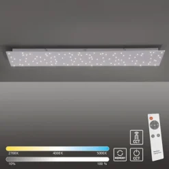 LED Deckenleuchte, stahlfarben, rechteckig, Sternenhimmel-Optik, dimmbar