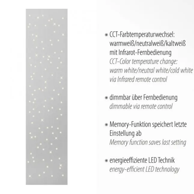 LED Deckenleuchte, stahlfarben, rechteckig, Sternenhimmel-Optik, dimmbar