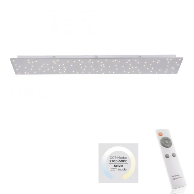 LED Deckenleuchte, stahlfarben, rechteckig, Sternenhimmel-Optik, dimmbar