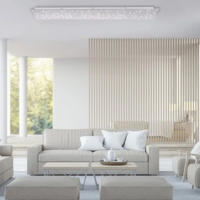 LED Deckenleuchte, stahlfarben, rechteckig, Sternenhimmel-Optik, dimmbar