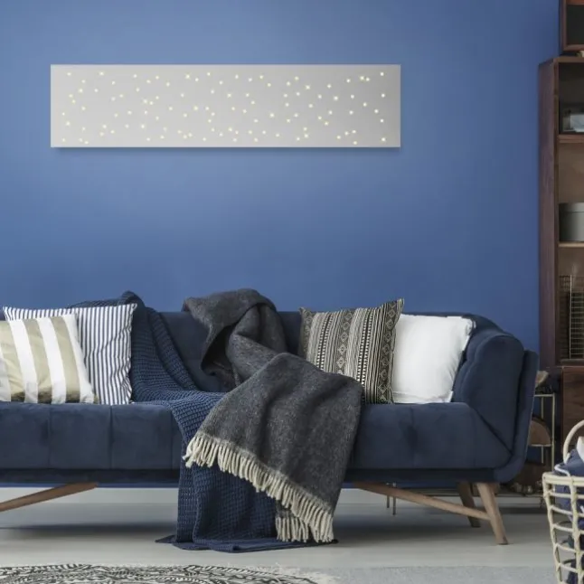 LED Deckenleuchte, stahlfarben, rechteckig, Sternenhimmel-Optik, dimmbar