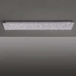 LED Deckenleuchte, stahlfarben, rechteckig, Sternenhimmel-Optik, dimmbar