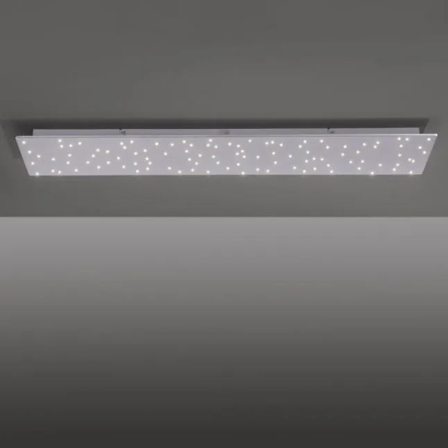 LED Deckenleuchte, stahlfarben, rechteckig, Sternenhimmel-Optik, dimmbar