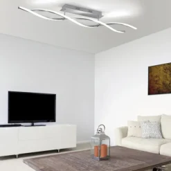 LED Deckenleuchte, stahlfarben, wellenförmige Leuchtkörper, dimmbar, modern