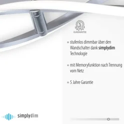 LED Deckenleuchte, stahlfarben, wellenförmige Leuchtkörper, dimmbar, modern