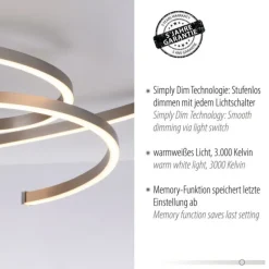 LED Deckenleuchte, stahlfarben, dimmbar, modern, energiesparend, warmweiß