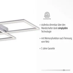 LED Deckenleuchte, stahlfarben, Memory Funktion, inkl Dimmfunktion, modern