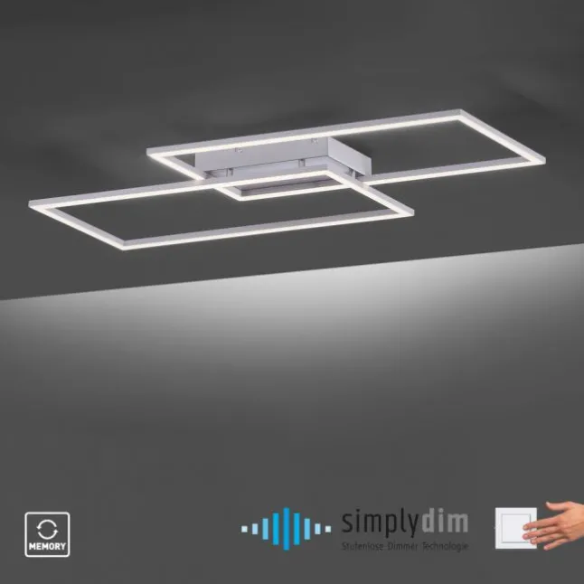 LED Deckenleuchte, stahlfarben, Memory Funktion, inkl Dimmfunktion, modern