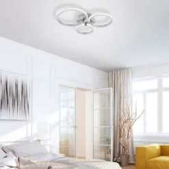 LED Deckenleuchte, stahlfarben, 3 Lichtringe, modern, rund, design
