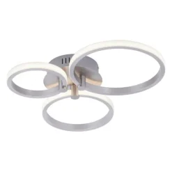 LED Deckenleuchte, stahlfarben, 3 Lichtringe, modern, rund, design
