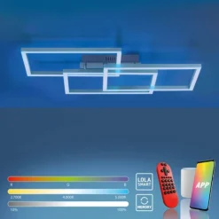 LED Deckenleuchte, stahlfarben, quadratisch, Smar Home fähig