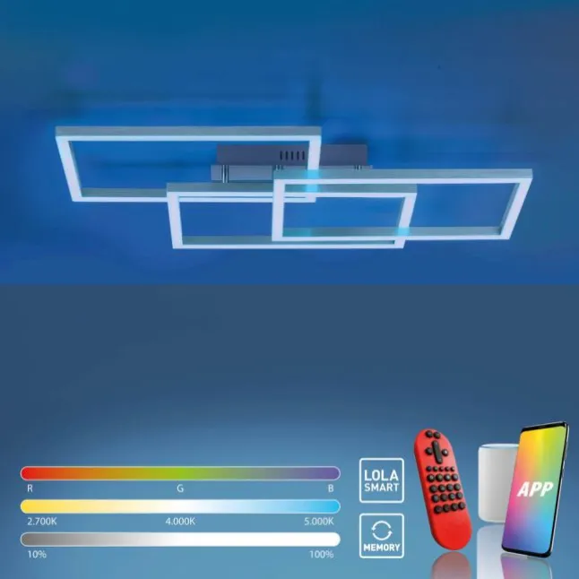 LED Deckenleuchte, stahlfarben, quadratisch, Smar Home fähig