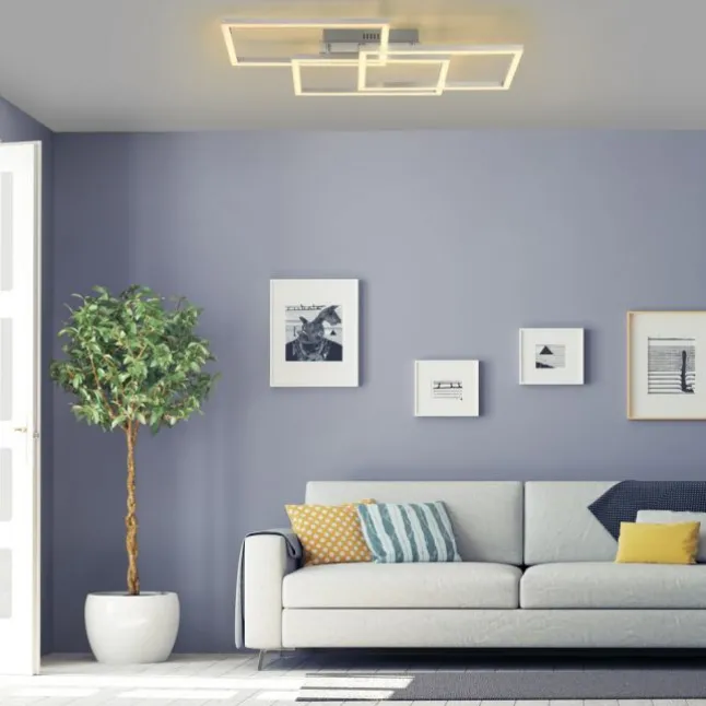 LED Deckenleuchte, stahlfarben, quadratisch, Smar Home fähig