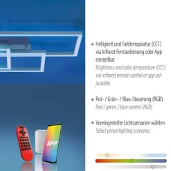LED Deckenleuchte, stahlfarben, quadratisch, Smar Home fähig