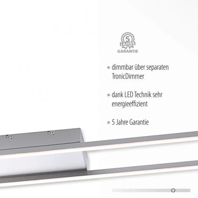 LED-Deckenleuchte, stahlfarben, 10x110cm, dimmbar, modern, warmweiß