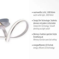 LED Deckenleuchte, stahlfarben, geschwungenes Design, inkl. Dimmfunktion