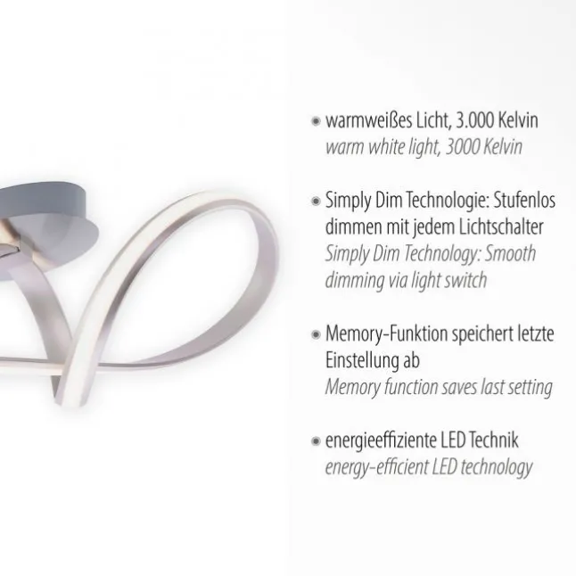 LED Deckenleuchte, stahlfarben, geschwungenes Design, inkl. Dimmfunktion