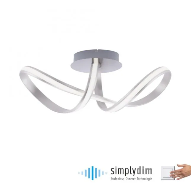 LED Deckenleuchte, stahlfarben, geschwungenes Design, inkl. Dimmfunktion