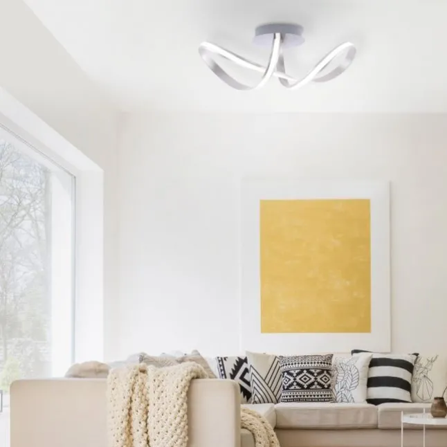 LED Deckenleuchte, stahlfarben, geschwungenes Design, inkl. Dimmfunktion