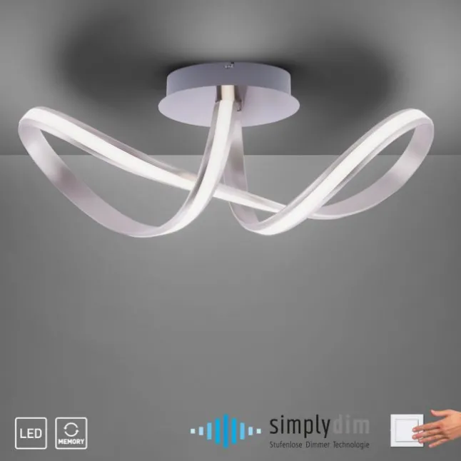 LED Deckenleuchte, stahlfarben, geschwungenes Design, inkl. Dimmfunktion