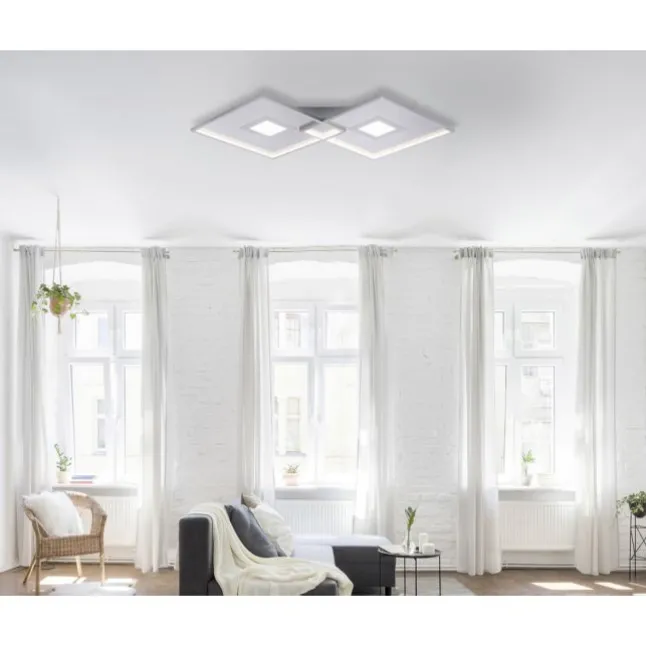 LED Deckenleuchte, stahlfarben, modernes Design, dimmbar, Fernbedienung