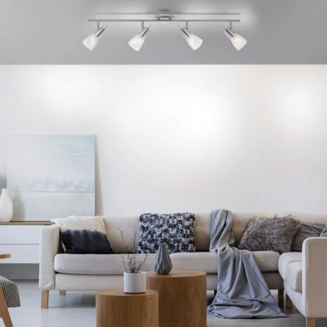 LED-Deckenleuchte, stahlfarben, warmweiße Lichtfarbe, 4 flammig, modern