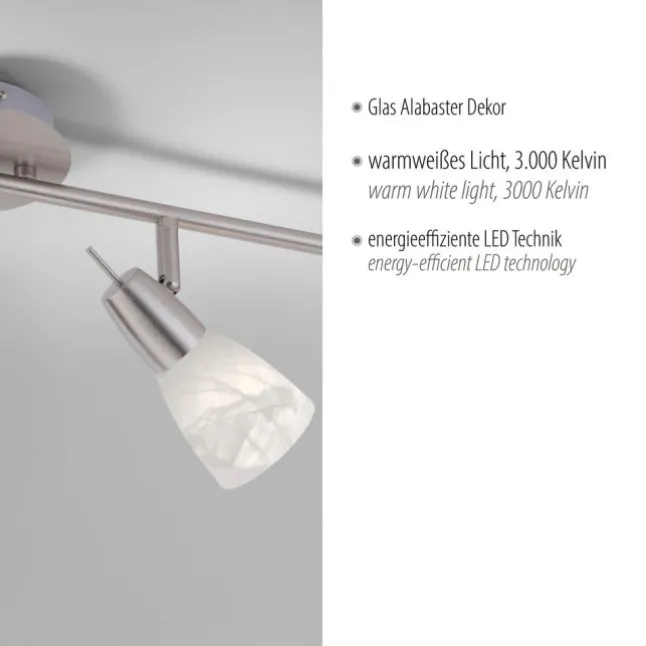 LED-Deckenleuchte, stahlfarben, warmweiße Lichtfarbe, 4 flammig, modern