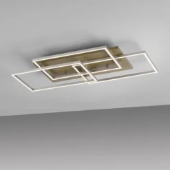LED-Deckenleuchte, stahlfarben, Holzdekor, 72x40cm, CCT