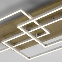 LED-Deckenleuchte, stahlfarben, Holzdekor, 72x40cm, CCT