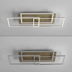 LED-Deckenleuchte, stahlfarben, Holzdekor, 72x40cm, CCT