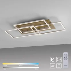 LED-Deckenleuchte, stahlfarben, Holzdekor, 72x40cm, CCT