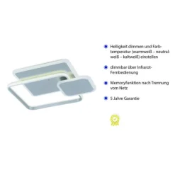 LED Deckenleuchte, stahlfarben, modern, Lichtfarbensteuerung, dimmbar