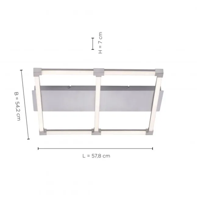 LED Deckenleuchte, stahlfarben, quadratisch, modern, 58x54cm, warmweiß