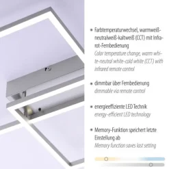 LED-Deckenleuchte, stahlfarben, modern, 2 Leuchtrahmen, CCT-Steuerung