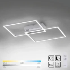 LED-Deckenleuchte, stahlfarben, modern, 2 Leuchtrahmen, CCT-Steuerung