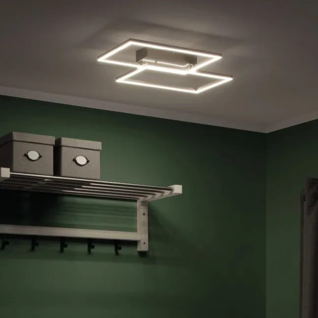 LED-Deckenleuchte, stahlfarben, modern, 2 Leuchtrahmen, CCT-Steuerung