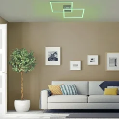 LED Deckenleuchte stahlfarben, quadratisch, Smart Home fähig, dimmbar, Fernbedienung