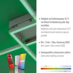 LED Deckenleuchte stahlfarben, quadratisch, Smart Home fähig, dimmbar, Fernbedienung