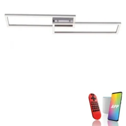 LED Deckenleuchte stahlfarben und quadratisch, im Geometric Look Smart Home fähig
