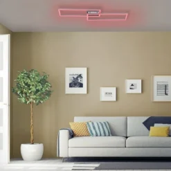 LED Deckenleuchte stahlfarben und quadratisch, im Geometric Look Smart Home fähig