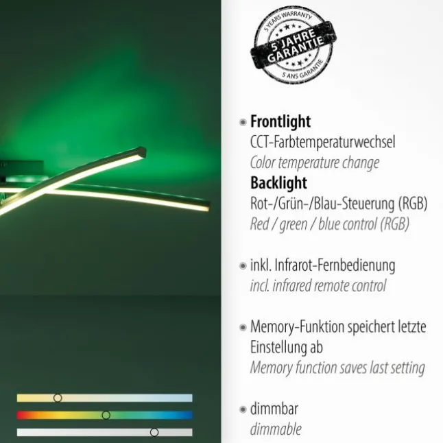 LED-Deckenleuchte, Stahl, Fernbedienung, dimmbar, RGB, CCT