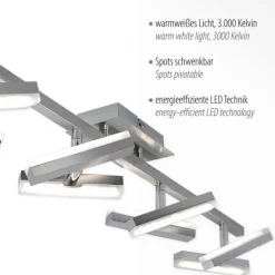 LED-Deckenleuchte, Stahl, 8flammig, drehbare Leuchtenköpfe, modernes Design