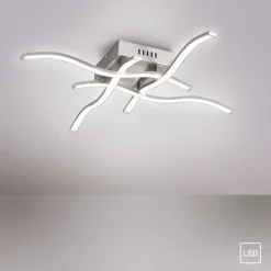 LED-Deckenleuchte, stahl, 4 Leuchtarme, Rautenform, warmweiße Lichtfarbe