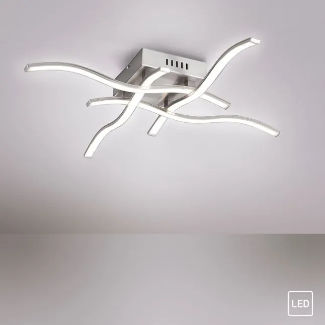 LED-Deckenleuchte, stahl, 4 Leuchtarme, Rautenform, warmweiße Lichtfarbe