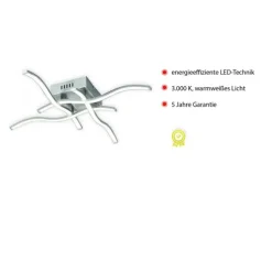 LED-Deckenleuchte, stahl, 4 Leuchtarme, Rautenform, warmweiße Lichtfarbe