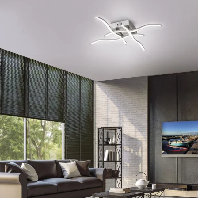 LED-Deckenleuchte, stahl, 4 Leuchtarme, Rautenform, warmweiße Lichtfarbe