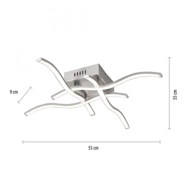 LED-Deckenleuchte, stahl, 4 Leuchtarme, Rautenform, warmweiße Lichtfarbe